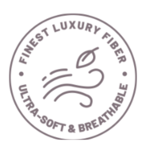 Circular logo with text 'Finest Luxury Fiber' and a leaf design on a white background