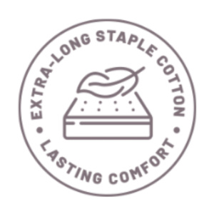 Logo for extra-long staple cotton with a bed and pillow illustration on a white background