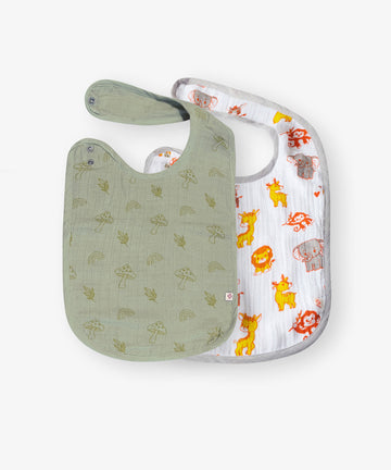 Feeding Bib Duo: Gentle Safari & Moss Green Woodland