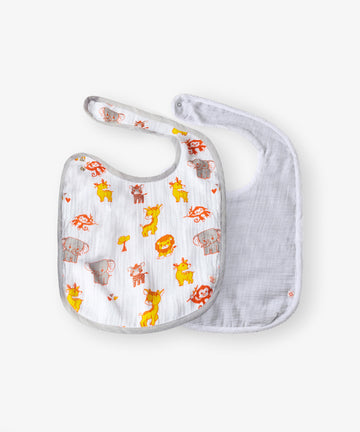 Feeding Bib Duo: Gentle Safari and Solid White