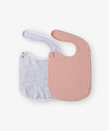 Feeding Bib Duo: Solid White & Peach