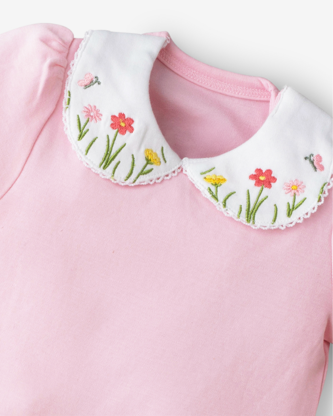 Floral embroidered baby collar onesie