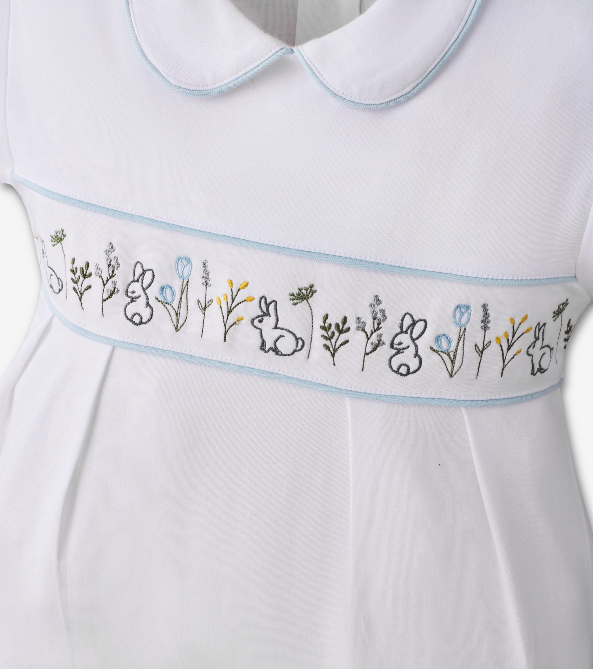 Supima White Bunny Embroidered Baby Romper