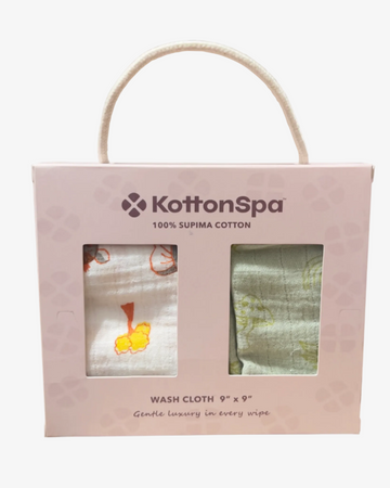 CloudGauze Washcloth Duo - Gentle Safari & Moss Green Woodland
