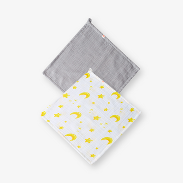 CloudGauze Washcloth Duo, Stardust Lullaby & Solid Grey-9" x 9"