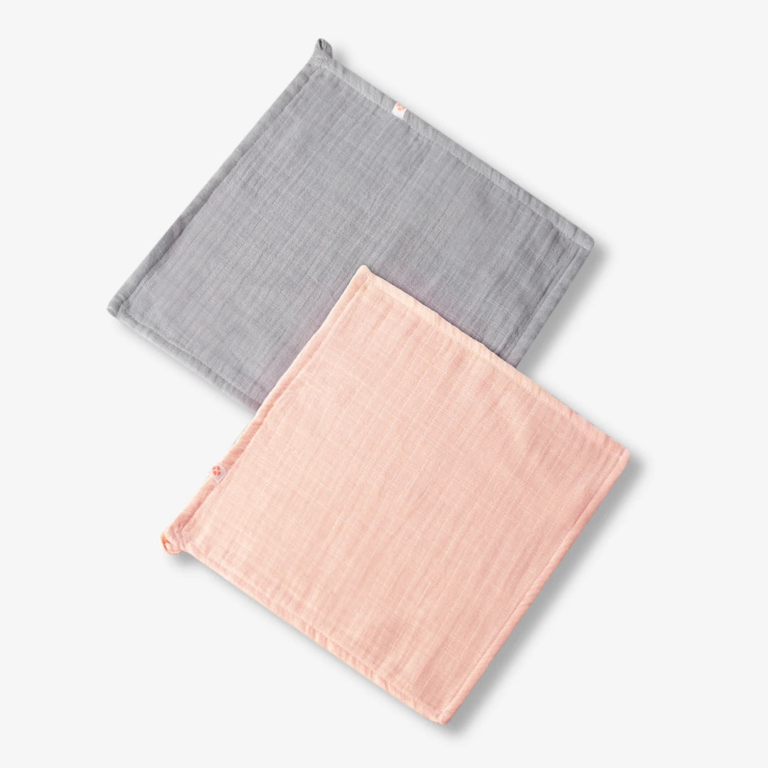 CloudGauze Washcloth Duo - Solid Grey & Peach