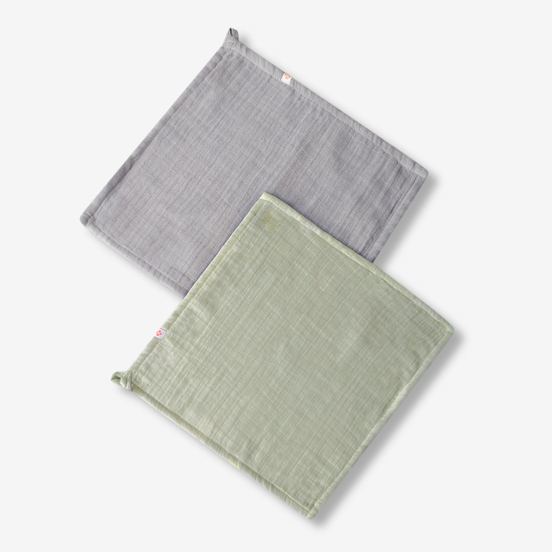 CloudGauze Washcloth Duo - Solid Grey & Green