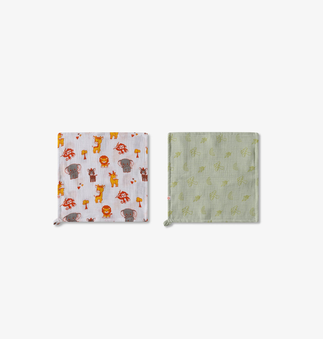 CloudGauze Washcloth Duo - Gentle Safari & Moss Green Woodland